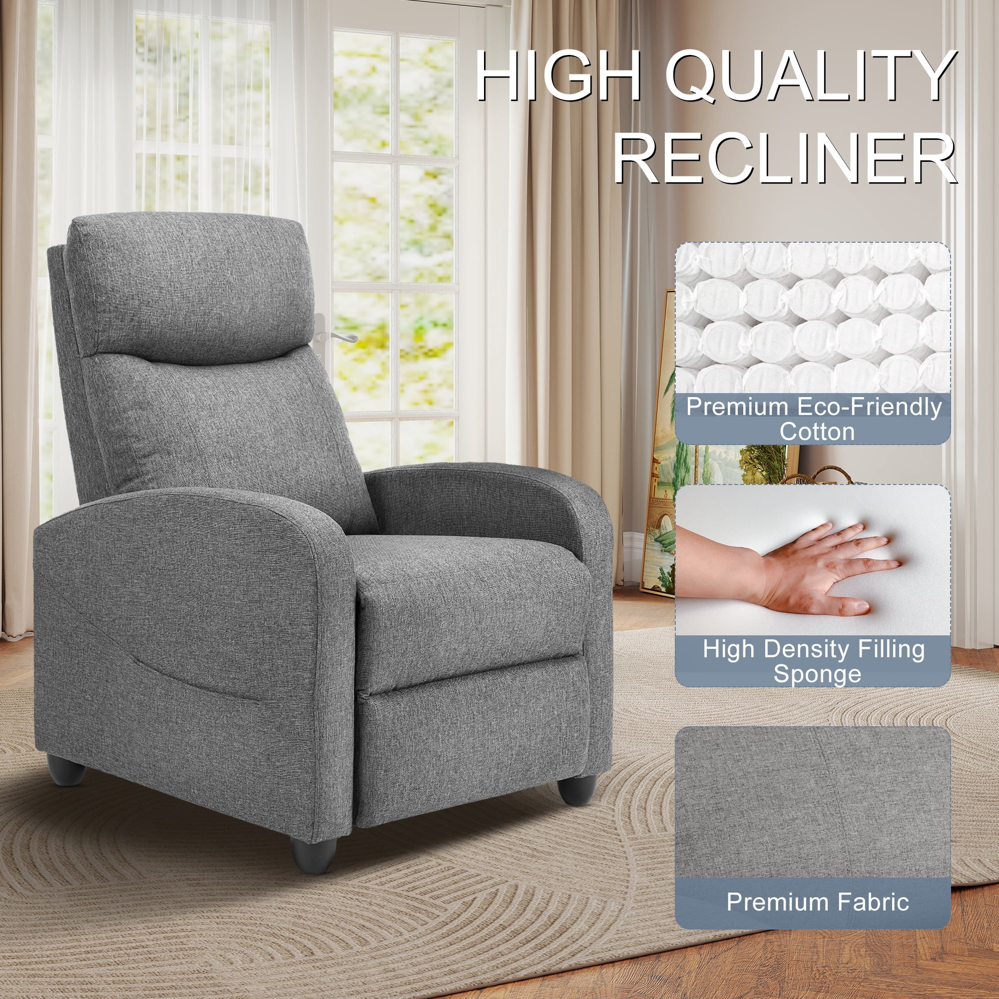 Adjustable PU Leather Recliner Chair with Hardwood Frame