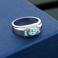 thumbnail image 3 of Gem Stone King Men's 925 Sterling Silver Blue Apatite and White Moissanite Ring (1.35 Cttw, Gemstone Birthstone, Oval 8X6MM,, Size 7), 3 of 3