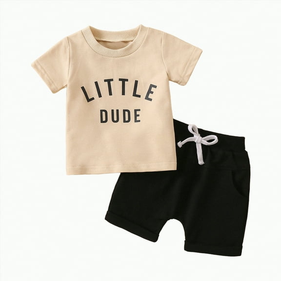 TOWED22 Toddler Boy Clothes Cartoon Cotton Summer Short Sleeve T-Shirt and Shorts Kids Outfit Set 2-7 Year(Beige,2-3 Years)