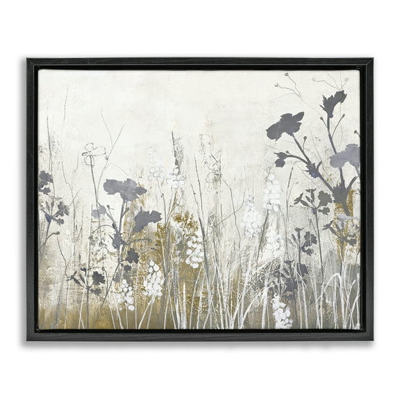 Stupell Industries Grey Flower Silhouettes Plants & Flowers Painting Black Floater Framed Canvas Art Print Wall Art, 21 x 17