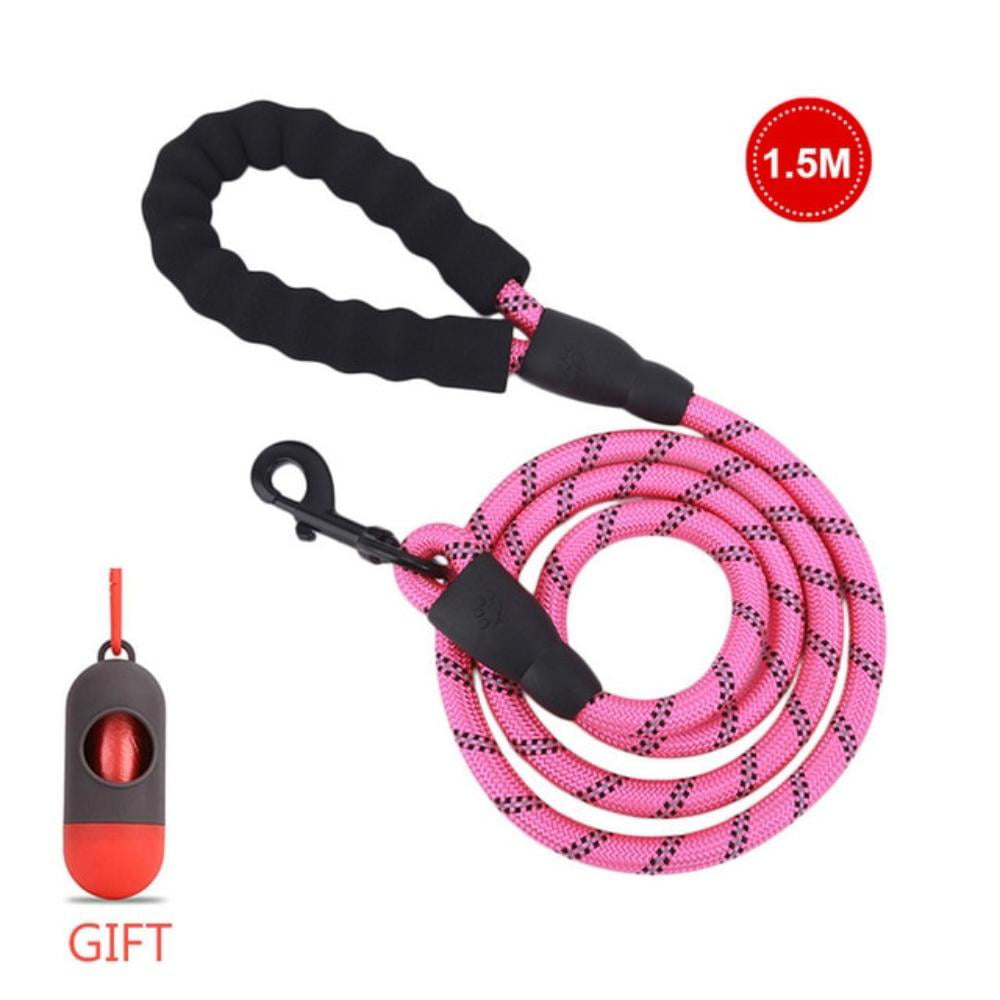 1.5m Sturdy Dog Leash with Comfortable Padded Handle and Highly Reflective Wires Leashes Dog Leash rope leash for all sized dogs （Pink）