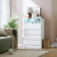 thumbnail image 1 of Commode Double à 4 Tiroirs avec Prise de Courant, Commodes d'Appoint avec Lumière DEL, Commode de Rangement Moderne Blanche avec Station de Recharge, 1 of 7