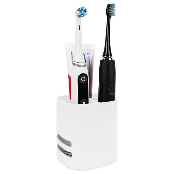 Linkidea Electric Tooth Brush Holder for Bathroom, Plastic Organizer for Toothpaste, 3 Slots Countertop Stand Compatible with Oral-B iO Series, Philips Sonicare ProtectiveClean (White Frame)