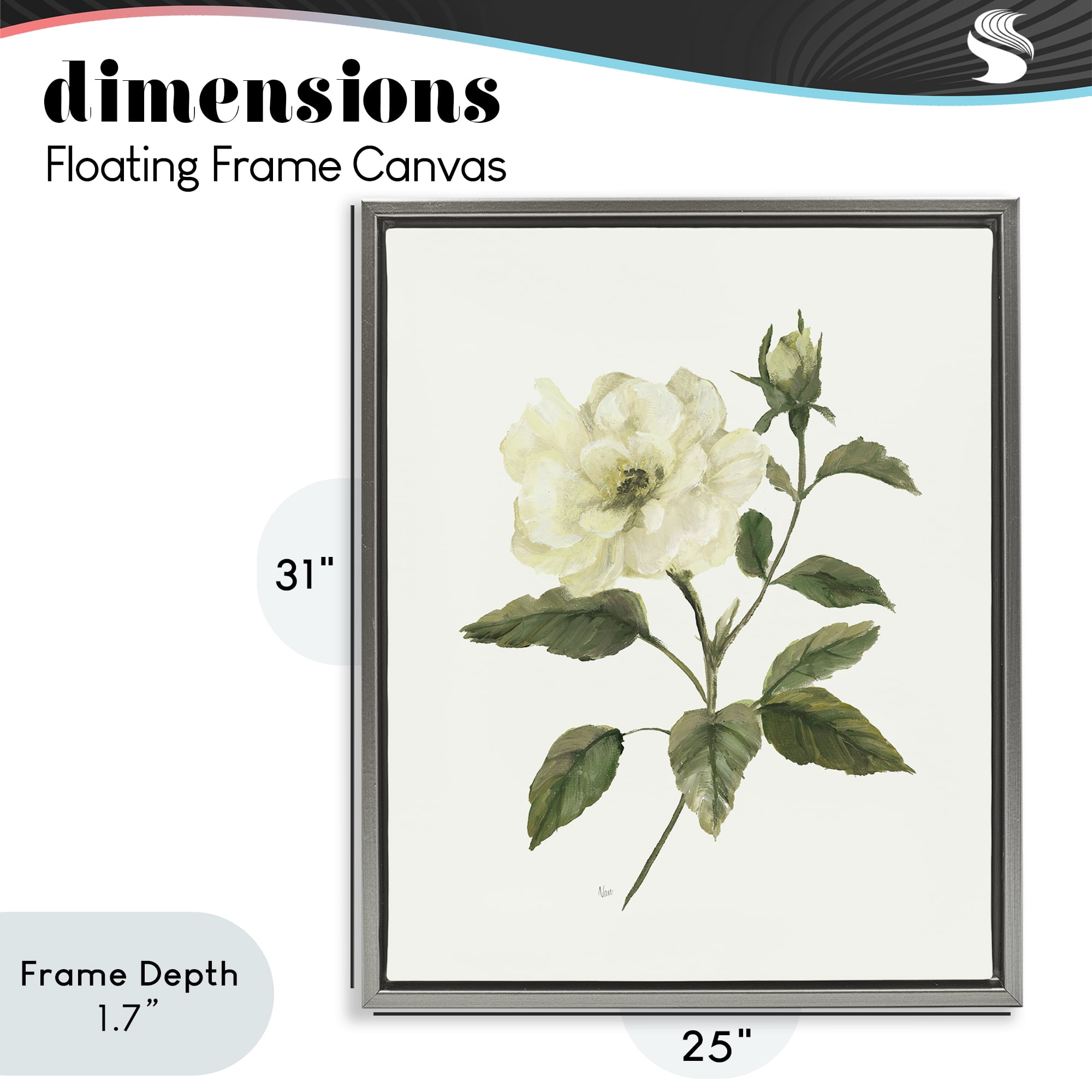 Stupell Industries Ivory Rose Bloom With Green Foliage Gray Framed Floater Canvas Wall Art, design by Nan