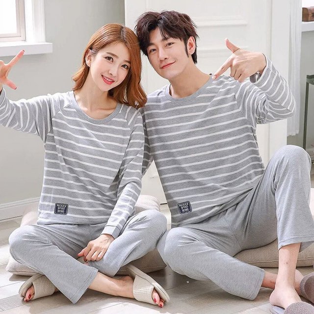 Foply-Conjunto de Pijamas para parejas, ropa de dormir de manga larga, estilo fresco, 100% algodón, Otoño, nuevo