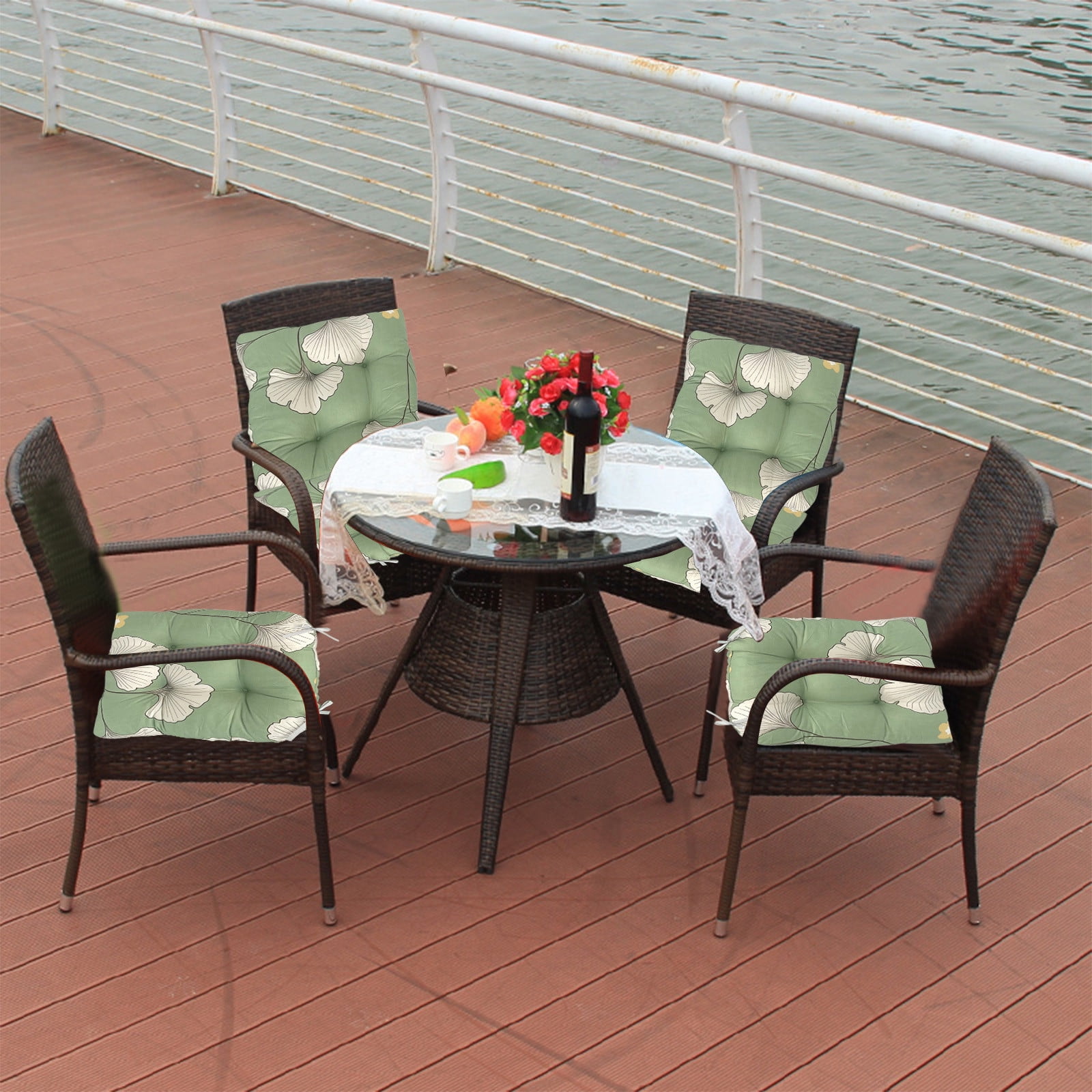 Waterproof Outdoor Chair Cushions, Rocking Chair or Wicker Chair Cushion with Ties, for Garden Chairs, Patio Furniture, Green