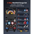 thumbnail image 2 of VEVOR AC Manifold Gauge Set for R134a R404A R1234yf R22 Refrigerant, 3 Way AC Gauge with 5 ft Hoses, Adapters, Quick Couplers, Can Taps for Automotive Air Conditioning Maintenance,Charging Evacuation, 2 of 9
