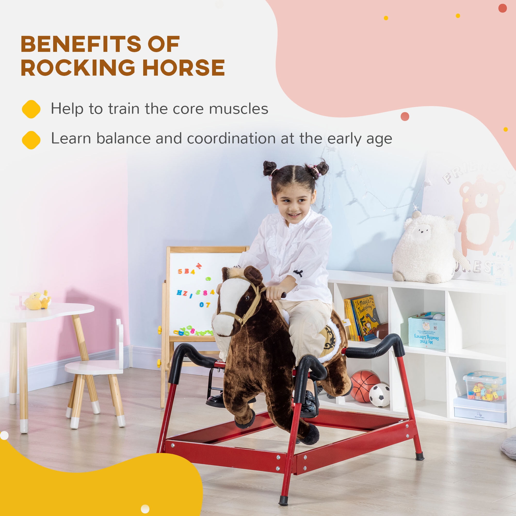 Kids Bikes Kids Spring Rocking Horse, Ride on Horse for Girls and Boys with Animal Sounds, Plush Horse Ride-on with Soft Feel, Interactive Toy for Kids,Kids Riding Toys