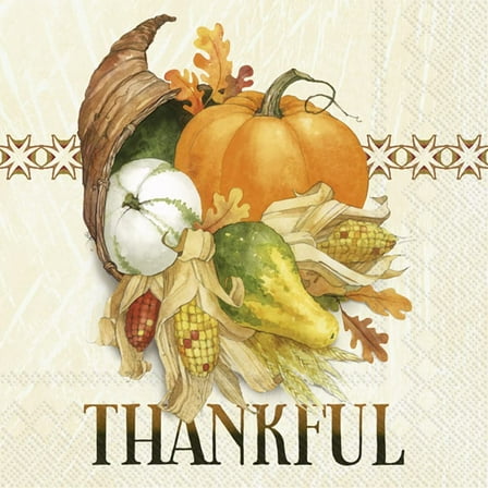 Boston International IHR Fall Autumn Halloween Thanksgiving 3-Ply Paper Napkins, 20-Count Cocktail Size, Thankful Cornucopia