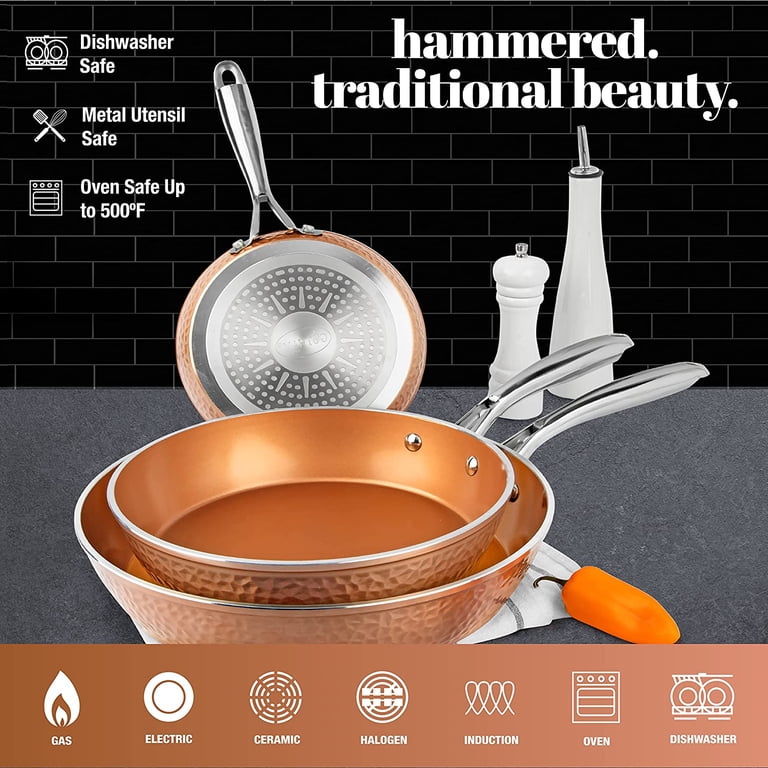 Gotham Steel, Frying Pan Set, 3 Piece Copper Nonstick, 8‚Äù 10‚Äù