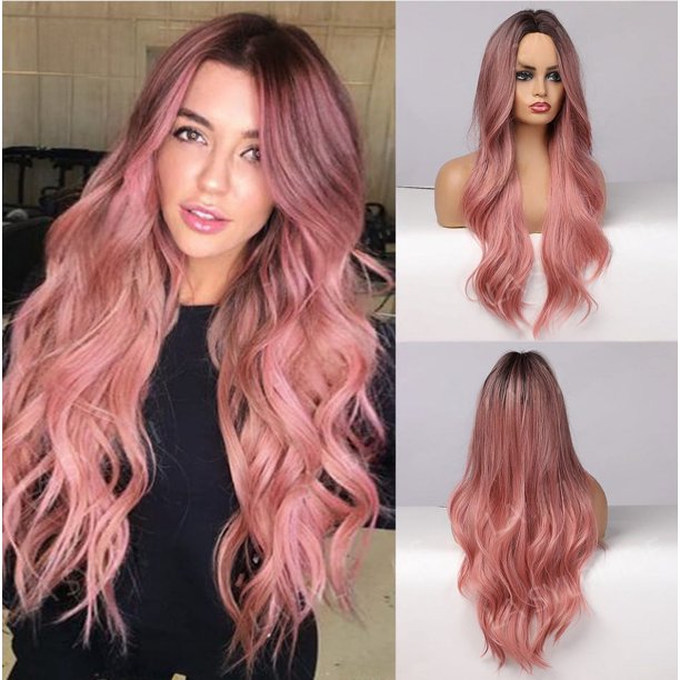 Peluca de pelo largo y rizado de color rosa, estilo europeo y americano, pelucas femeninas, peluca multifuncional