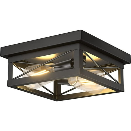 

2 Light Rustic Farmhouse Flush Mount Ceiling Light Industrial Metal Light Fixture for Hallway Bedroom Kitchen Oil Rubbed Black
