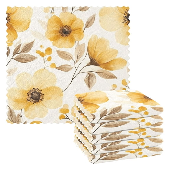 6 Pieces of Kitchen Towels 11x11Inch Kitchen Dish Cloths Kitchen Dish Towels Reuseable Cleaning Cloths Yellow Flower