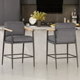 thumbnail image 2 of CHITA Modern Counter Stools Set of 2, Upholstered Bar Stools with Metal Frame and Wooden Armrests, Fabric in Gray, 2 of 11