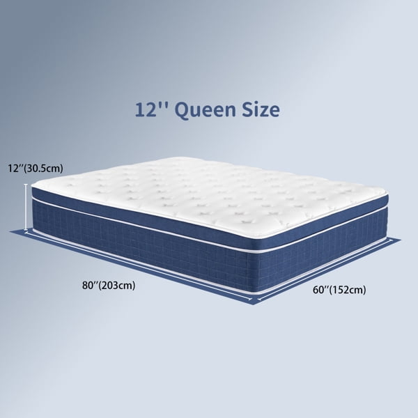 Queen Size Mattress in a Box 12 Inch Memory Foam Hybrid Mattress with Pocketed Springs Medium Firm Support Motion Isolation Edge Support Night Trial