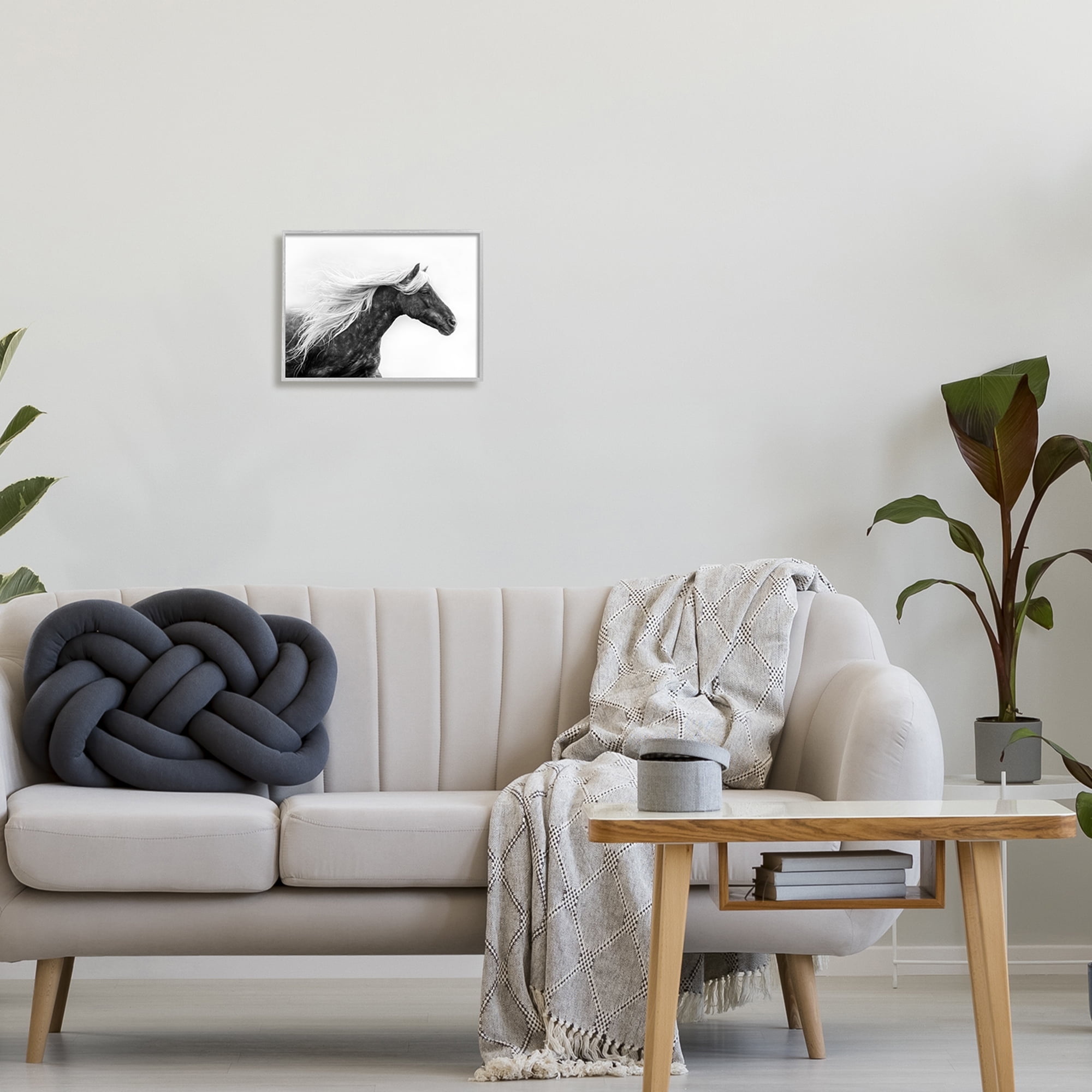 Stupell Industries Horse with White Mane Animals & Insects Photography Gray Framed Art Print Wall Art, 14 x 11