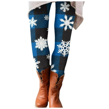 Dndkilg Christmas Leggings for Women Graphic Tummy Control High Waisted Holiday Womens Panties Funny Workout Clothing Tight Active Leggings Blue S