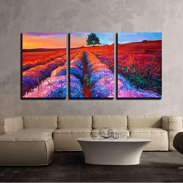 Wall26 3 Piece Canvas Wall Art Original Oil Painting of Lavender