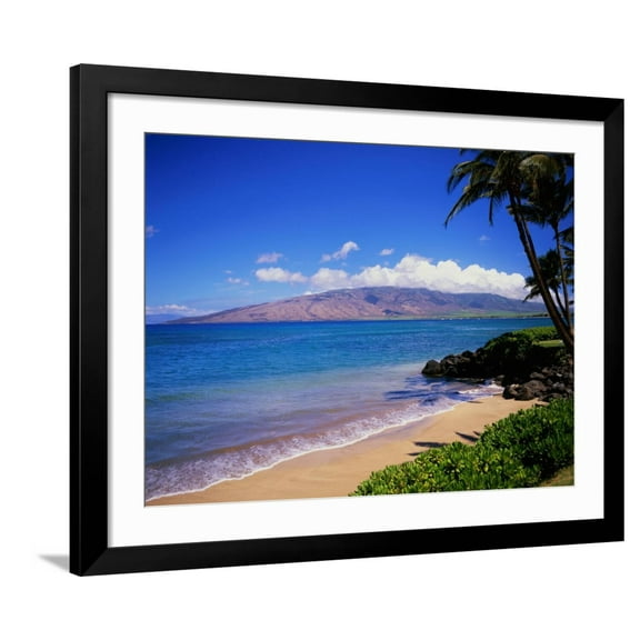 Art.com Kihei Beach and West Maui Mountains Photographic Print by James Randklev, Black Frame Wall Art, 40" x 32"
