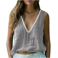 thumbnail image 3 of Tittly Tank Top for Women Flowy Tank Top Loose Tank Tops for Women Cotton Linen Tank Tops For Women Sleeveless Lace V Neck Tee Shirts Summer Blouses Tunic Top With Pocket Gray, 3 of 6