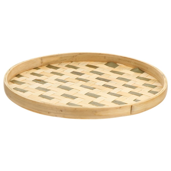 Fruit Storage Container Weave Basket Counter Round Wicker Plate Holder Khaki