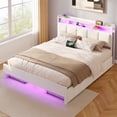thumbnail image 5 of Greenstell Queen Bed with Headboard and Charging Station, Upholstered bed with 4 Drawers and RGB LED Lights,Off White, 5 of 6