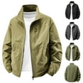 thumbnail image 2 of ZCFZJW Lightweight Thin Jackets for Men Big and Tall Regular Fit Casual Full Zip up Long Sleeve Stand Collar Outdoor Sportwear Coat with Multi Zipper Pockets Army Green L, 2 of 10