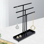 Miumaeov Jewelry Tree Stand Organizer 3in1 Necklace Organizer Display Bracelet Earrings and Ring Tray Jewelry Holder Hanger Metal (Black)