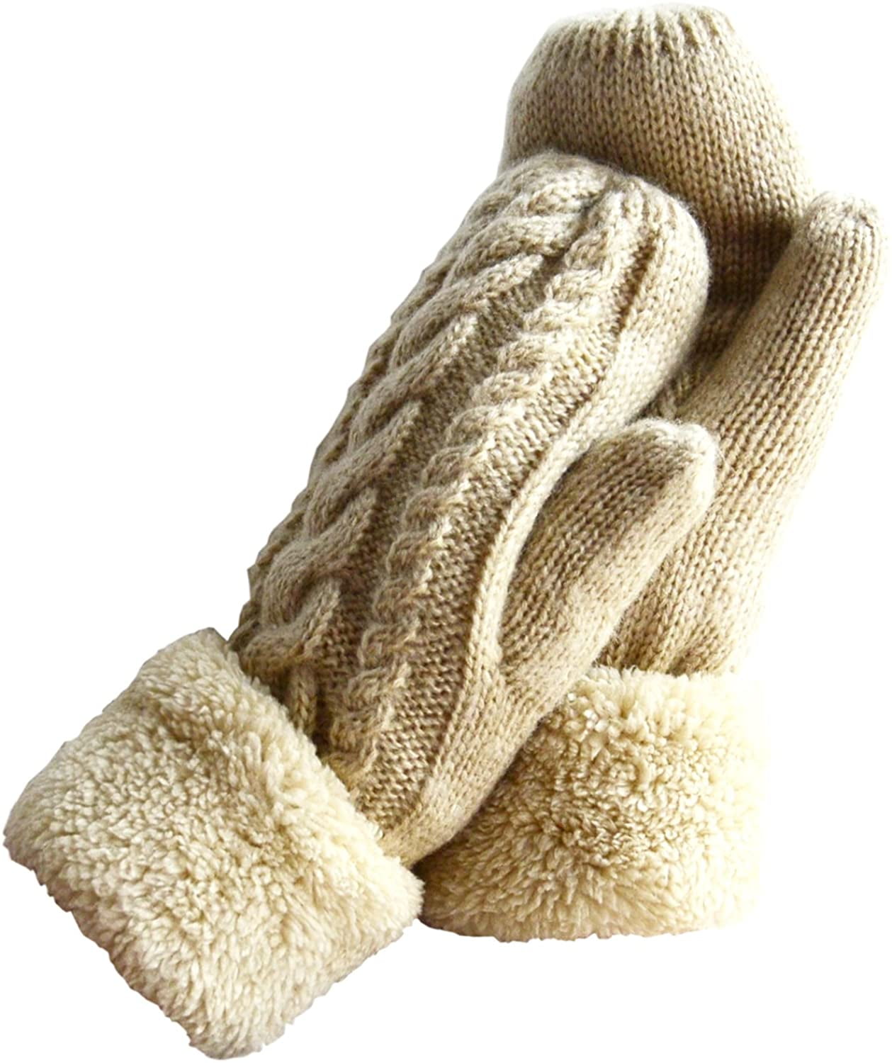 Women's Winter Gloves Warm Lining Mittens Cozy Wool Knit Thick Gloves