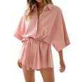 thumbnail image 2 of Yunliwuli Women's Summer Romper, Fashion 3/4 Sleeve V Neck Button Down Belted Jumpsuit Shorts, 2 of 10