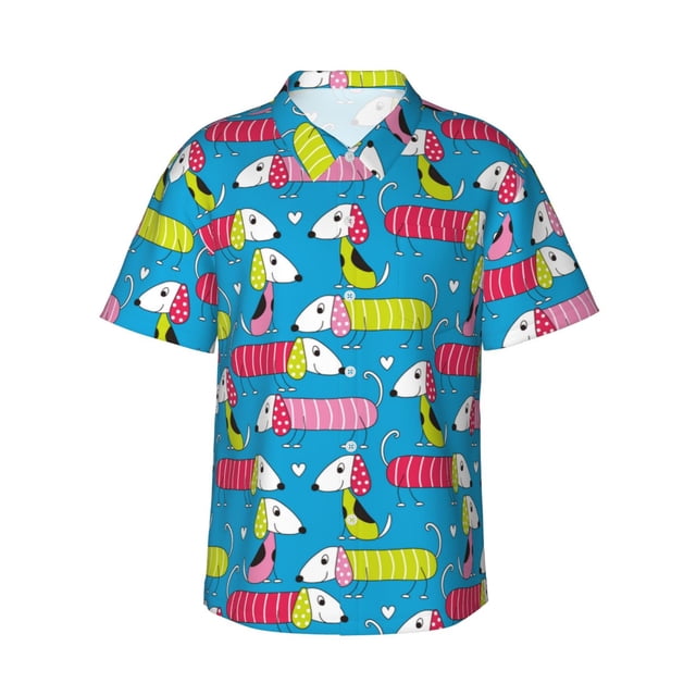 Fotbe Color Dachshund Dog Camisa Hawaiana para Hombre Unisex – Camisa Casual de Verano con Botones de Manga Corta de Algodón y Lino,Medium
