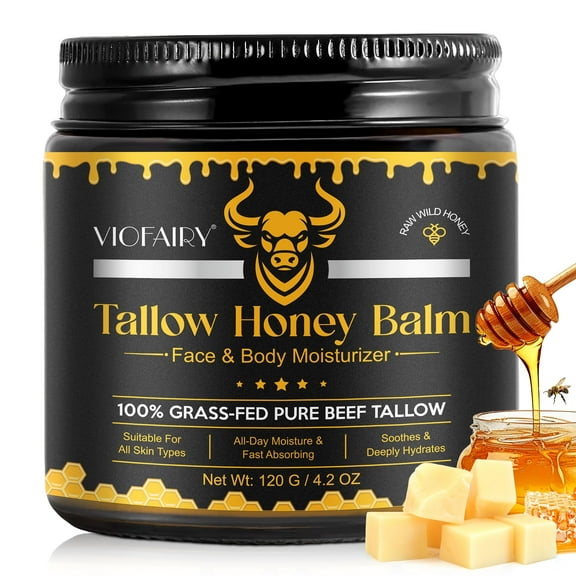 Viofairy Beef Tallow for Skin and Face, Grass-Fed Beef Tallow Moisturizer for Body & Face Care, 4.2 oz