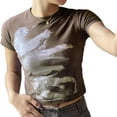thumbnail image 2 of Blotona Women Vintage Graphic Print Crop Tops Harajuku Short Sleeve Fairy Grunge Aesthetic Cute Tee E-Girl T Shirt Tops Brown Streetwear, 2 of 9
