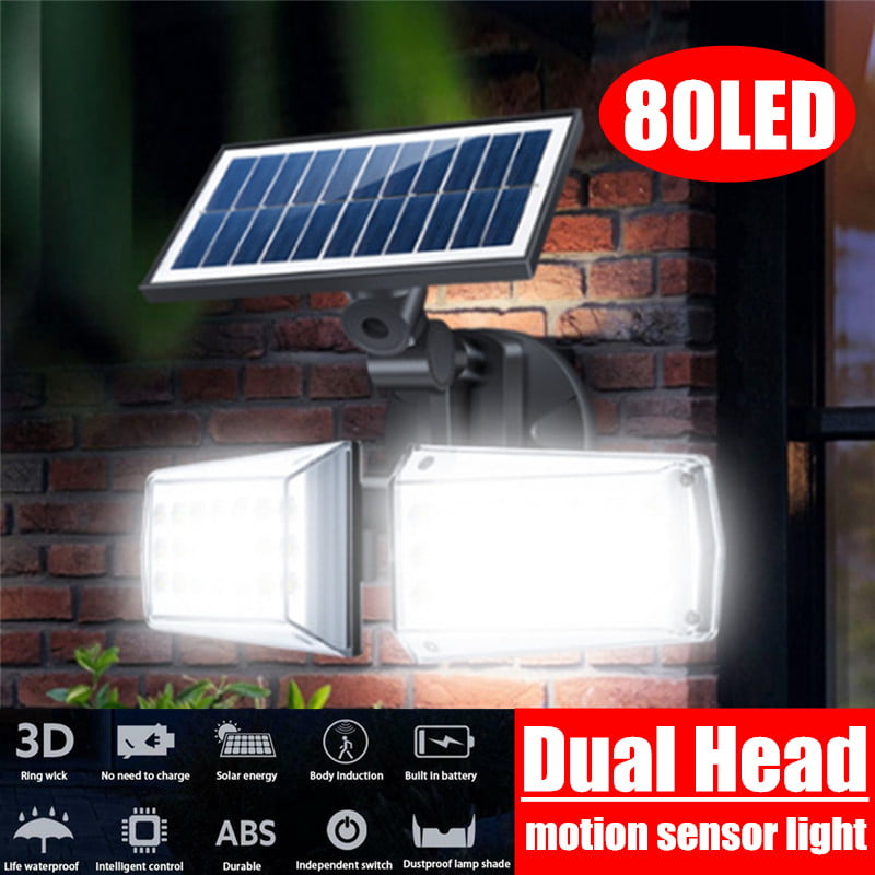 ivSunTEK Solar Spotlight Dual-Head Outdoor Security Motion Sensor LED Floodlight 