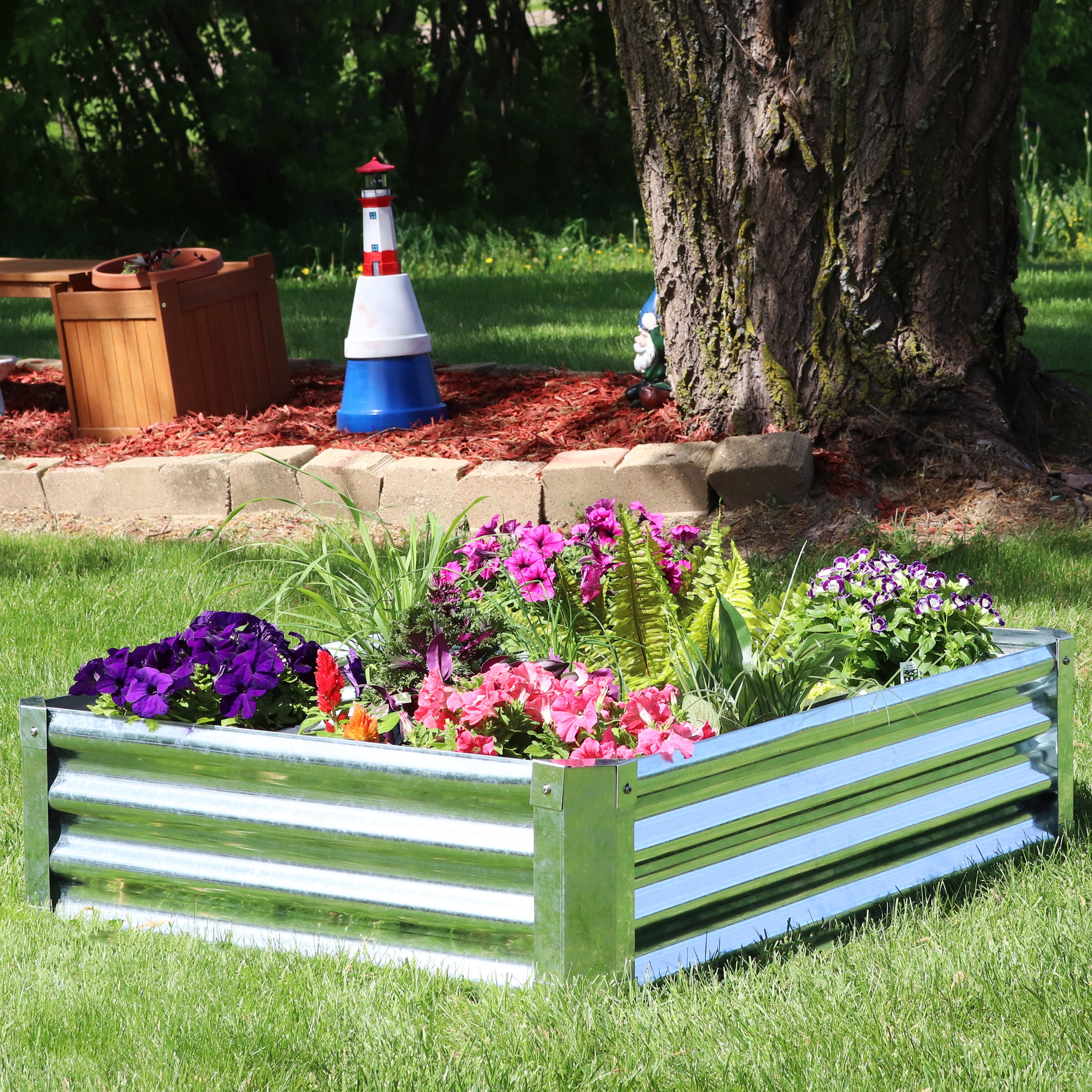 Blue Metal Raised Garden Beds for Vegetables Outdoor Planter Box Galvanized Steel Gardening Flower Bed Kits 4x3x1 Ft 