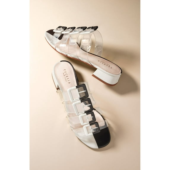 Cecelia New York Lincoln Slide Sandal Black White Slip On Clear Transparent Mule (10)