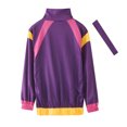 thumbnail image 4 of Ticikt Kids 80s 90s Retro Disco Tracksuit 3 Piece Zip Jacket Pants Headband Set Dance Sport Outfit,Purple,Size:4-6 Years, 4 of 9