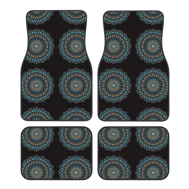 Fotbe Mandala Juego de 4 Tapetes para Auto con Estampado – Alfombrillas de Goma Reforzada, Diseño Antideslizante, Protección para Todo el Año – Vehículos, Autos, Camionetas y SUVs