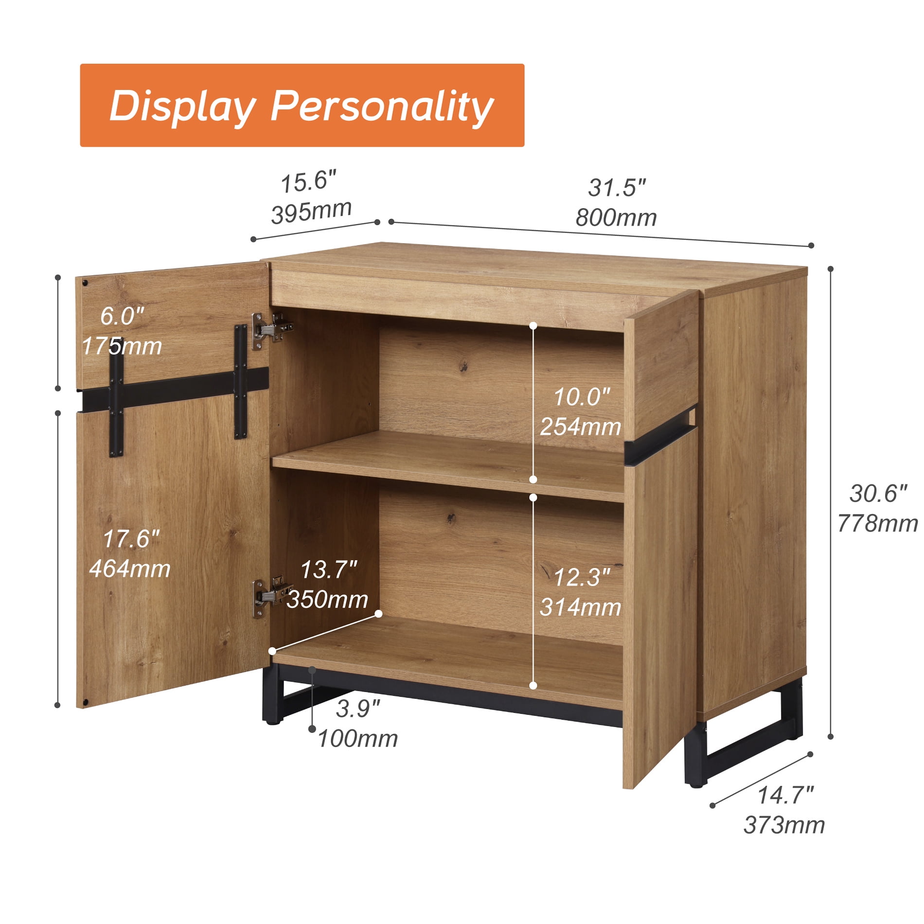 WAMPAT 31.5" Wide Multifunctional Sideboard Buffet with Adjustable Shelf & Metal Base, Modern Wood Grain Storage Cabinet for Dining Room, Living Room.