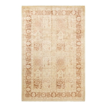 One of a Kind Hand Made Mogul Wool Area Rug Ivory 6 X 9