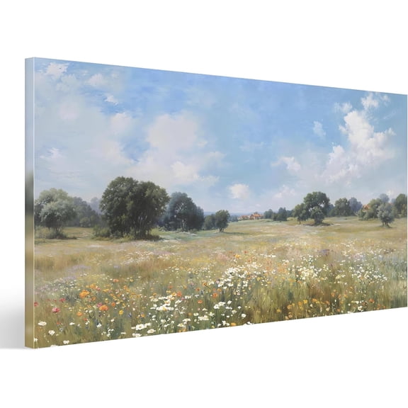Postrame –  Rustic Wildflower Field (Blue Sky) Wall Art – Modern Bright – 20x40 Inch