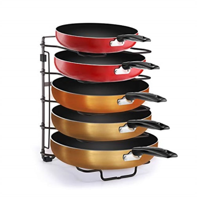 Set Of 2 Pan Organizer Adjustable Dividers Pot Lid Organizer,Suitable For All Kitchen Pantry Countertop Cabinet Cookware,Bronze LIANTRAL Pan And Pot Rack Holder 