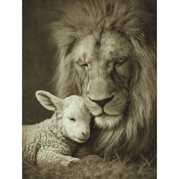 Lion and Lamb Embrace Religious Canvas Print, Perfect for Living Room, Bedroom, Office, Study, Religious Sanctuary Decor