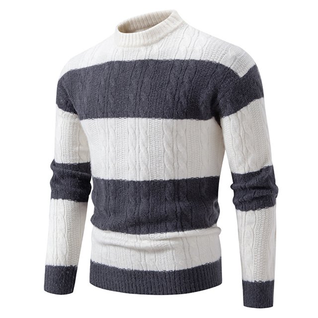 LOVZFMLL Men's Sweaters, Classic Striped Acrylic Crew Neck Ribbed Pullover, Casual Basic Everyday, Warm Winter Tops, Fall Clothes