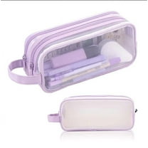 Dcbeduff Large Mesh Pencil Case Clear Handheld with 2 Compartments, Purple