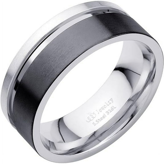 555 Jewelry Stainless Steel Rings for Men, Comfortable Fit Mens Wedding Band Jewelry Gift for Him, Stainless Steel Rings for Boys | Silver-Black, US 8