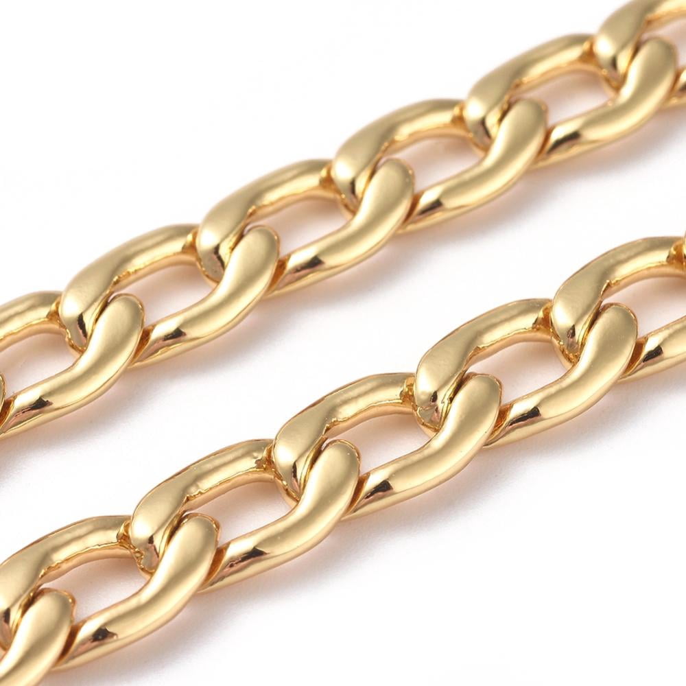 Brass Curb Chains Cuban Link Chains Chunky Chains Soldered Long-Lasting Plated with Spool Real 18K golden Plated 9x6x1.5mm about 16.4 Feet(5m)/roll