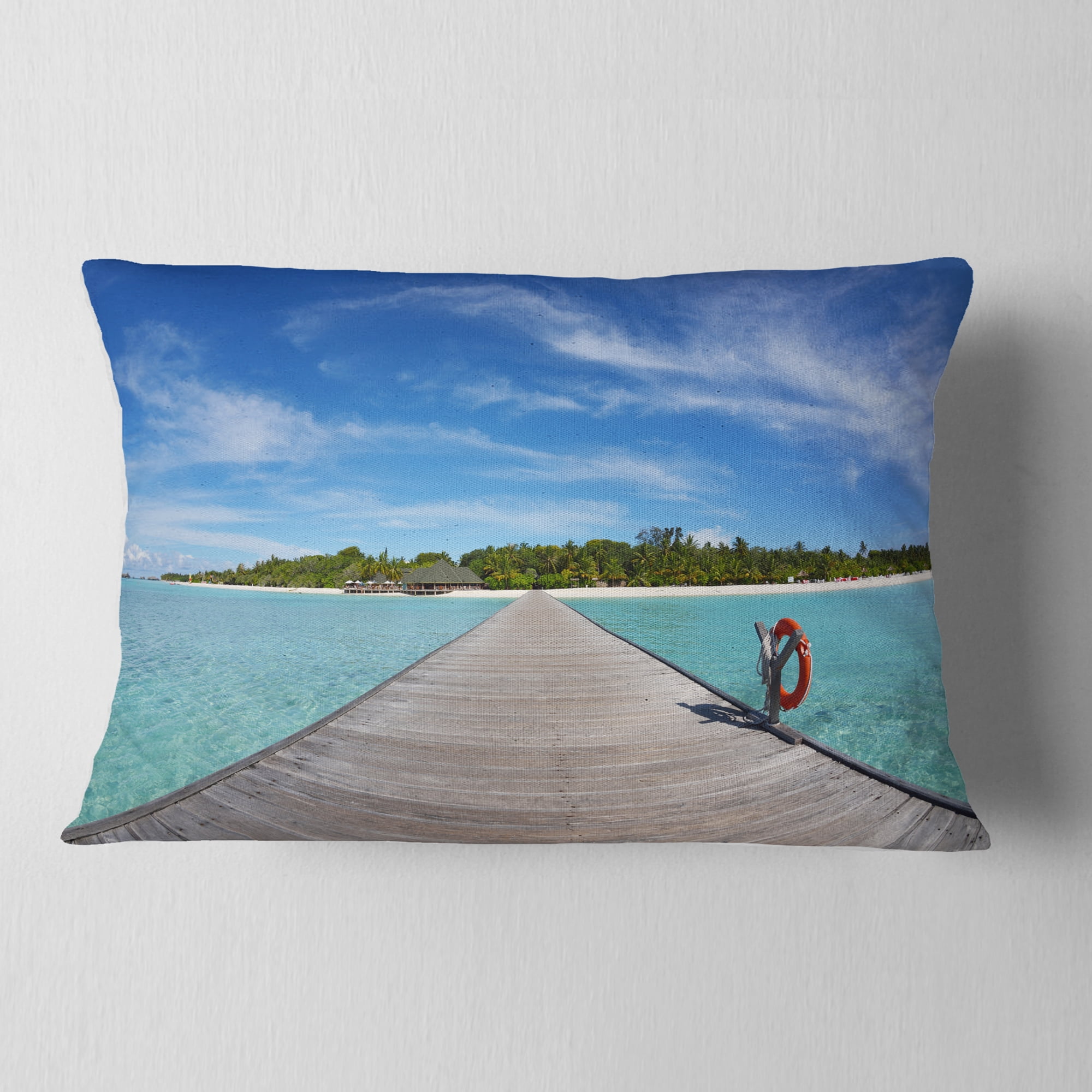 Designart 12" x 20" Blue Polyester Throw Pillow