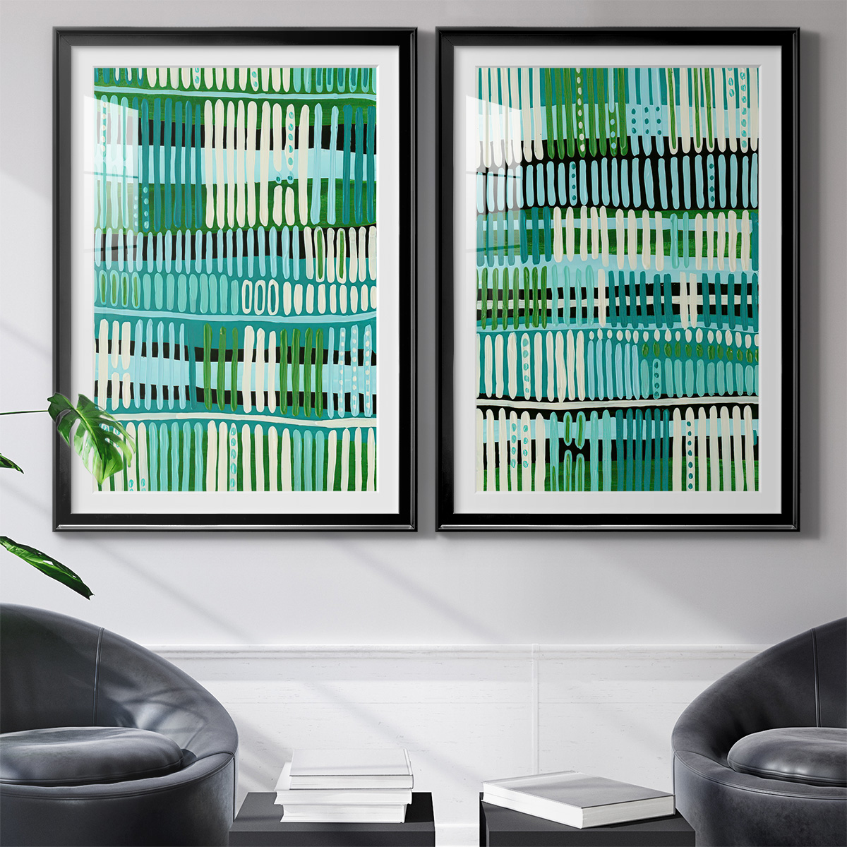 Wexford Home Teal Pattern I Premium Framed Print, 30.5" x 42.5" - Ready to Hang, Black (Set of 2)