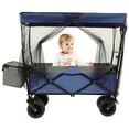 thumbnail image 2 of Olurrisa 480lbs Folding Wagon with Canopy & Mosquito Net, 7" All-Terrain Wheels Heavy Duty Cart for Camping Shopping Garden, Dark Blue, 2 of 8